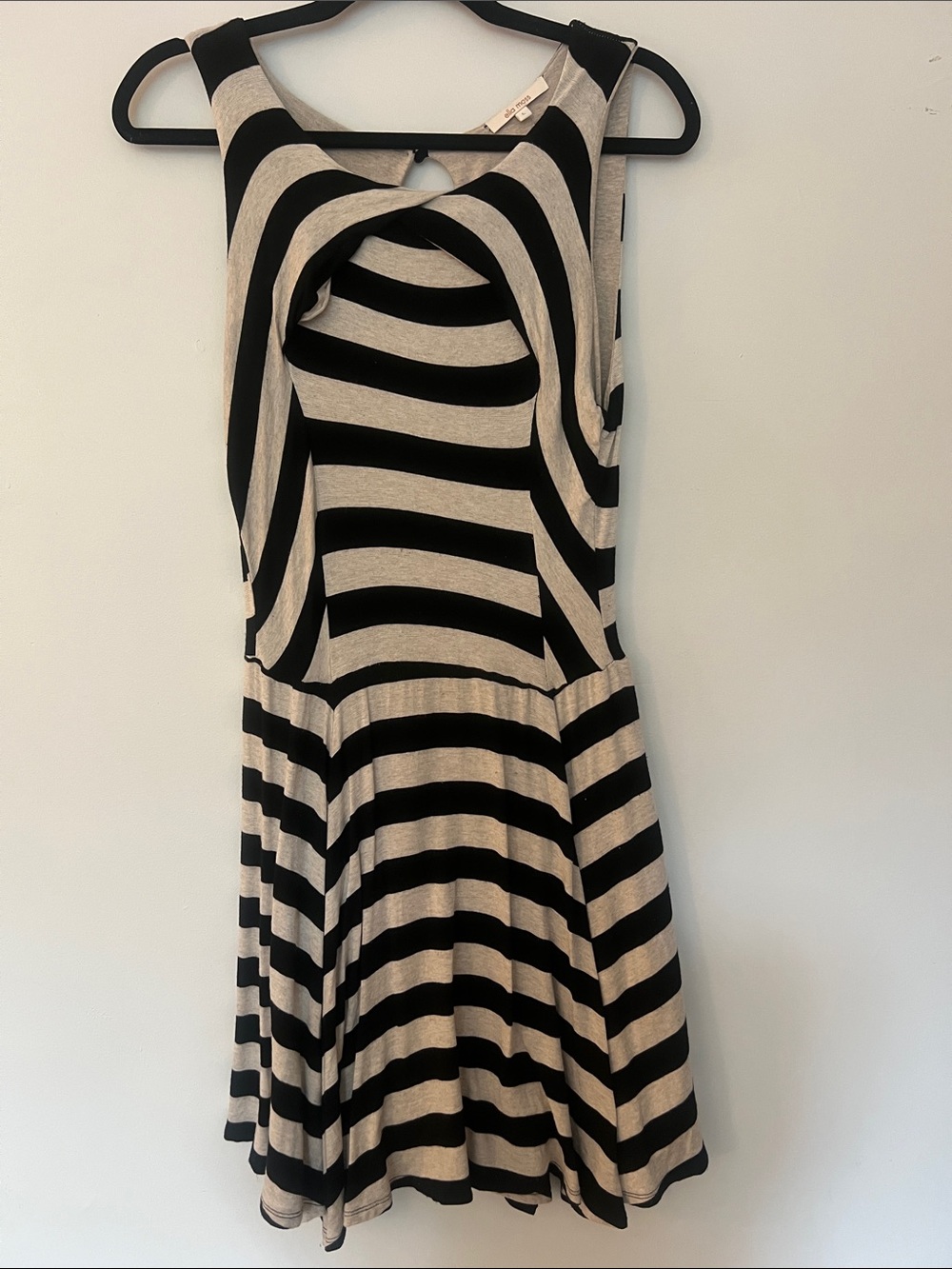 Ella Moss Black and Cream Striped Midi Dress